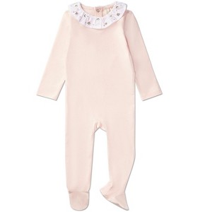 MiniMe Baby and Toddler Girls Embroidered Flower Ruffle-Collar Cotton Rich Footie - 1 of 4