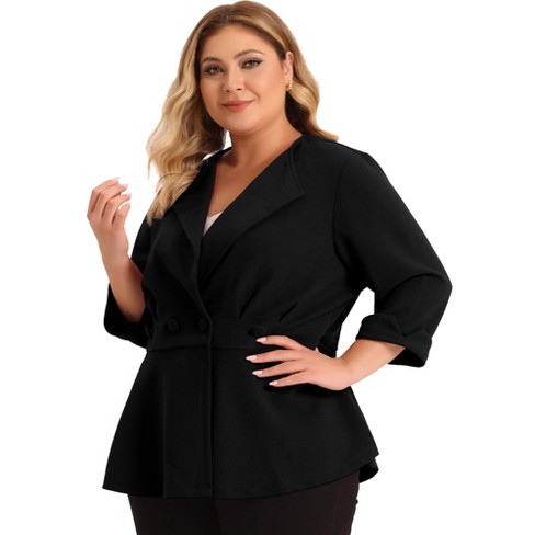 Agnes Orinda Women's Plus Size Ruffle Peplum Ruched Curvy Formal Outfits  Blazers Black 5x : Target