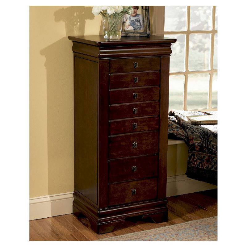 Josette Traditional Wood 8 Lined Drawer Jewelry Armoire Cherry - Powell, 4 of 6