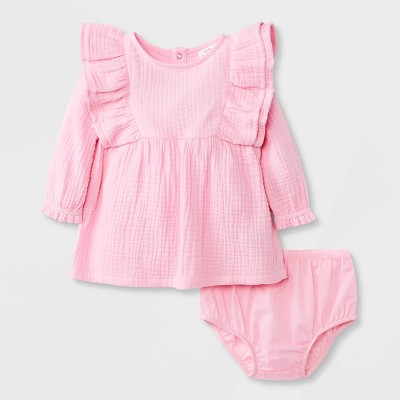 Baby Girls' Gauze Long Sleeve Dress - Cat & Jack™ Pink 12M