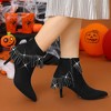 Allegra K Women's Side Zipper Pointed Toe Fringe Stiletto Heel Ankle Boots - 3 of 4