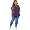 Agnes Orinda Women's Plus Size Pin Dots Notched V-Neck Dressy Trendy Fashion Casual Summer Blouses - 3 of 4
