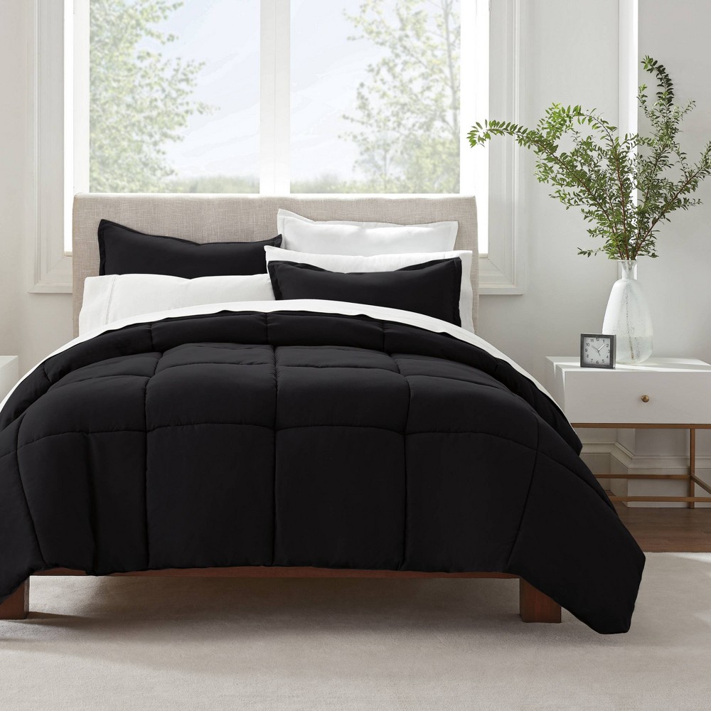 Photos - Duvet Serta Twin XL 2pc Simply Clean Comforter Set Black - : Hypoallergenic, Stain-Resistant, Machine Washable 