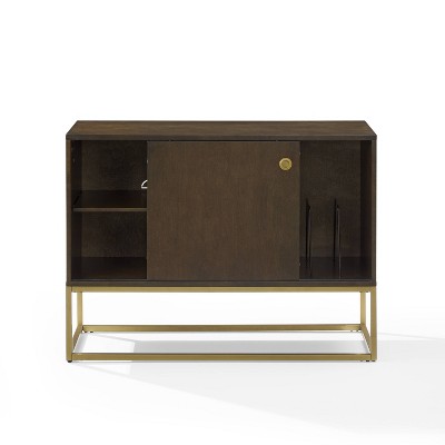 Byron Dark Brown and Gold Media Console with Vinyl Storage