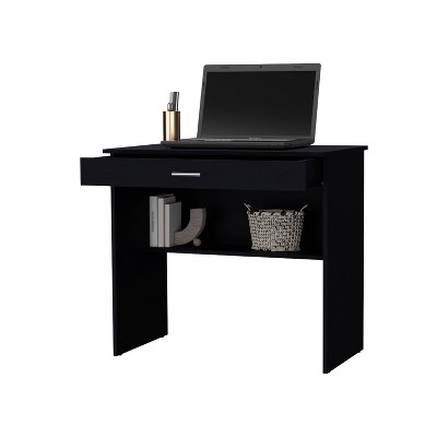 Vynxaria Black Storage Desk - Roomy Top Surface, Sizable Drawer, Additional Shelf