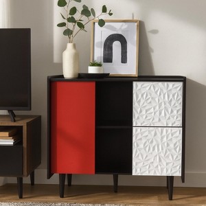 Homy Casa Modern 3-Door Storage Cabinet with 3D Embossed Front and Open Shelves for Living Room or Entryway, Black Red White - 1 of 4