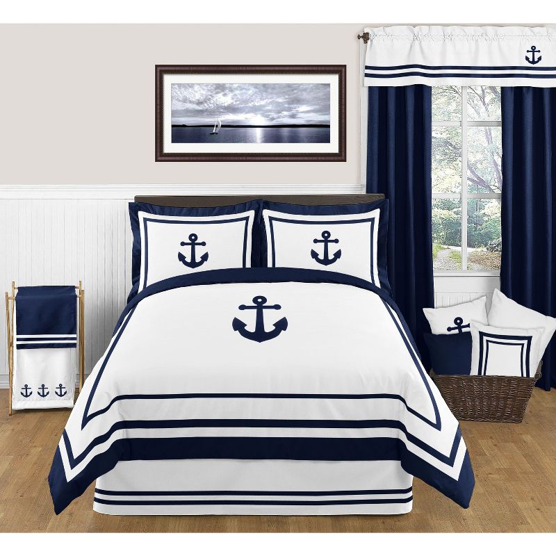 Sweet Jojo Designs Dust Ruffle Queen Bed Skirt Anchors Away White and Blue, 4 of 5