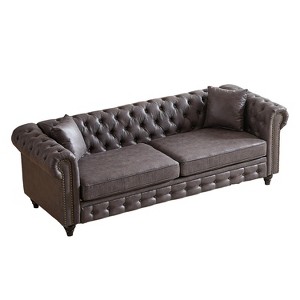 NicBex Button Tufted 85.5 Inch 3-seater Sofa with Rolled Arms and 2 Pillows for Office,Living Room,Apartment,Gray - 1 of 4