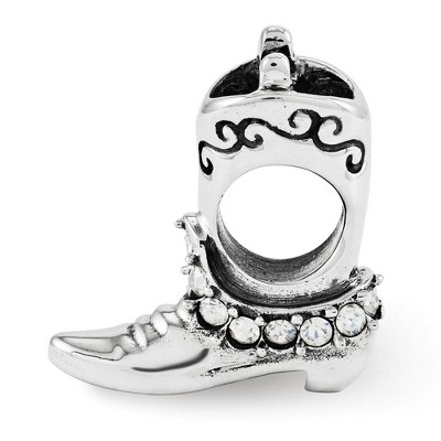 Black Bow Jewelry Sterling Silver with White Crystals Cowgirl Boot Bead Charm