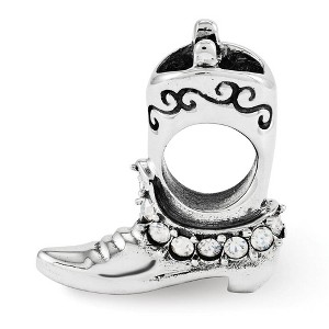 Black Bow Jewelry Sterling Silver with White Crystals Cowgirl Boot Bead Charm - 1 of 4