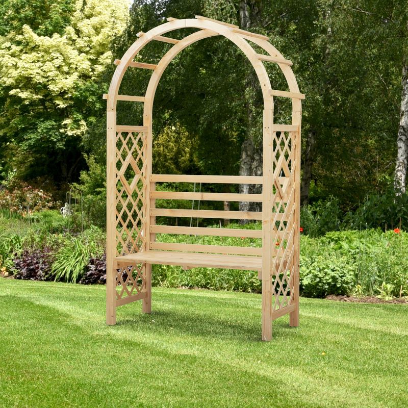Outsunny Wood Garden Arch with Bench Pergola Trellis for Vines/Climbing Plants, Perfect for the Backyard & Outdoor Space, 3 of 9