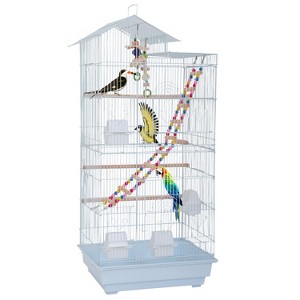 FDW 39 Inch Bird Cage Multi-Level Parrot Cage Roof Top Large Flight Cage with Removable Trays Accessories & Swinging Perch Ideal - 1 of 4
