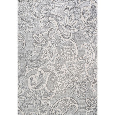 Light Gray and Ivory Paisley High-Low 5' x 8' Indoor/Outdoor Rug