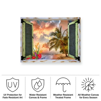 Tropical Window to Paradise IV 24x32 Green and Tan Canvas Print