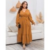 Plus Size Women's V-Neck High Waist Maxi Dress with Tiered Ruffle Hem and Long Sleeves - 2 of 4