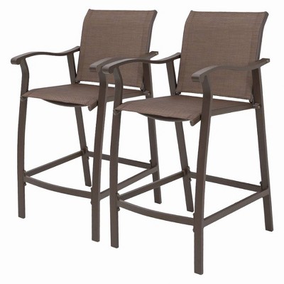 2pc Outdoor Counter Height Aluminum Bar Stools - Brown - Crestlive Products