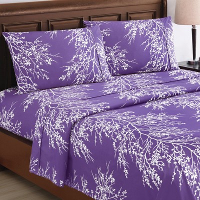 Purple Floral Twin Microfiber Polyester Sheet Set
