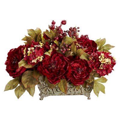 red artificial flower arrangements