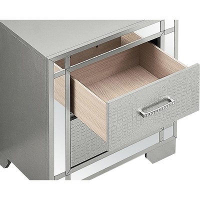 Madison Champagne Silver Croc-Textured 2-Drawer Nightstand