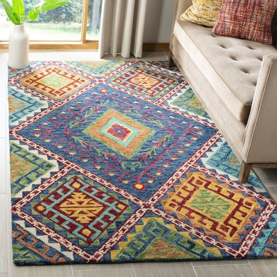 Rustic Chic Hand-Tufted Wool Square Rug in Blue - 36"