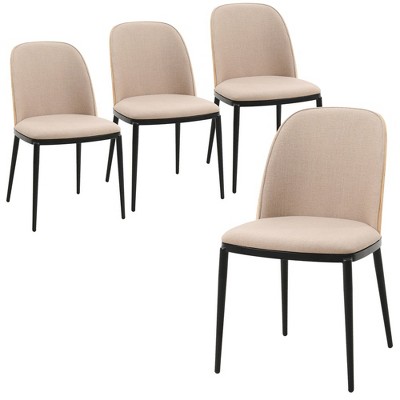 LeisureMod Tule Dining Side Chair with Velvet Seat and Black Powder-Coated Steel Frame Set of 4