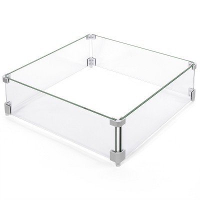 Barton 18.5" x 18.5" inch Fire Pit Wind Guard Tempered Glass Square Wind-Resistant Wind Screens, Clear