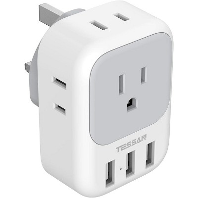 US to UK Plug Adapter, Type G Ireland Travel Adaptor with 4 Electrical Outlet 3 USB Charger, USA to England Scotland London Dubai Hong Kong Singapore