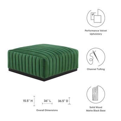 Emerald Green Velvet Tufted Ottoman with Matte Black Base
