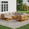 vidaXL Outdoor Patio Lounge Set - 10 Piece with Light Gray Cushions, Solid Acacia Wood, Versatile Modular Design, Ideal for Garden, Deck, Patio - 2 of 4
