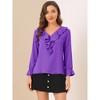 INSPIRE CHIC Women's Office Work Ruffle V Neck Long Sleeve Chiffon Peasant Blouse - 2 of 4