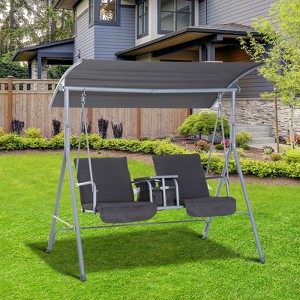 PAGED Porch Swing with Stand Outdoor Swing with Canopy, Pivot Storage Table, 2 Cup Holders, Cushions for Backyard, Porch, Garden - 1 of 4