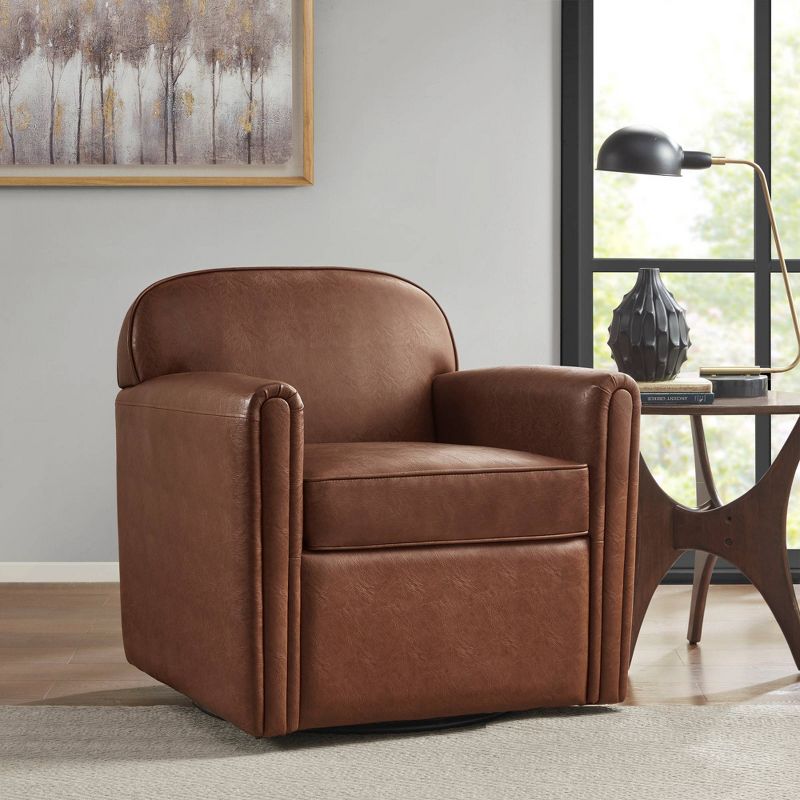 Grimmer Faux Leather 360 Degree Swivel Arm Chair Brown - Madison Park, 4 of 12