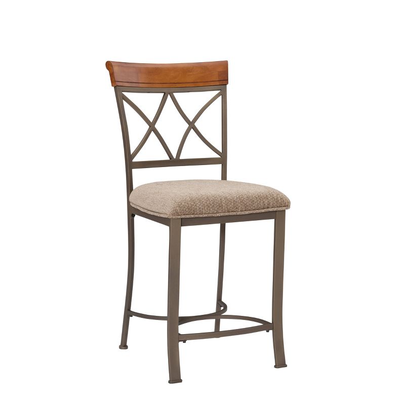 24&#34; Carter Upholstery Counter Height Barstool Metal/Tan/Cherry - Powell Company, 1 of 14