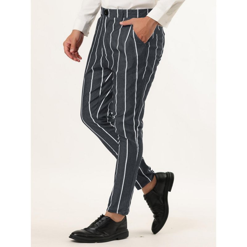 Lars Amadeus Men's Stripe Slim Fit Flat Front Business Suit Pencil Pants, 2 of 7