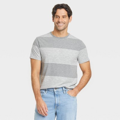 Men's Striped Standard Fit Short Sleeve Crewneck T-Shirt - Goodfellow & Co™ Gray/Rugby Stripe