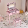 Angel Sar Macaron Pink Zebra Kids Vanity Set with LED Mirror, 3-Color Touch Light Dressing Table with Stool, Children's Makeup Desk, MDF & Wood Legs - 2 of 4