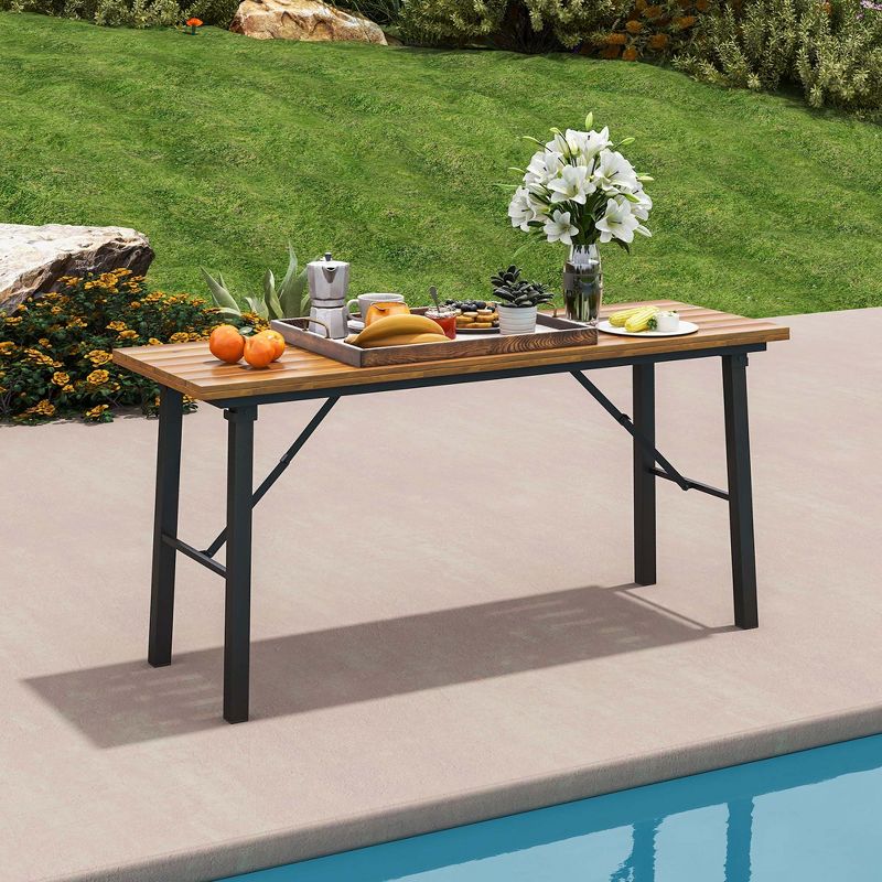 Costway Folding Picnic Table & Bench Set Dining Table with Metal Frame for 4 or 6 Persons, 3 of 11