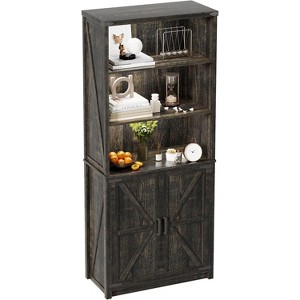 Fredees White Tall Bookcase with Doors & Shelves, Farmhouse Bookcase with LED Lights & Storage Cabinet for Bedroom and Living Room - 1 of 4