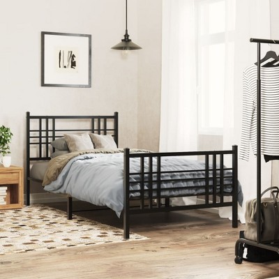 vidaXL Metal Bed Frame without Mattress with Footboard Black 39.4"x78.7"