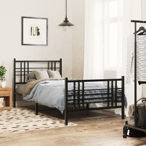 vidaXL Metal Bed Frame without Mattress with Headboard White 76"x79.9" - 1 of 4