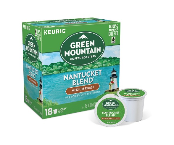 Green ain Coffee Nantucket Blend Medium Roast Coffee - Keurig K-Cup Pods - 18ct