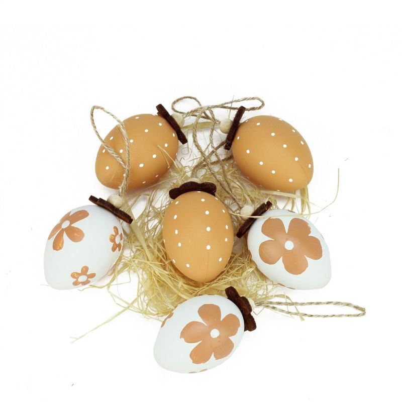 Northlight 6ct Painted Design Spring Easter Egg Ornaments 2.25" - Brown/White, 1 of 4