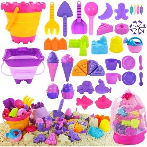 Beach Sand Toys, 50Pcs Sandbox Set with Buckets, Shovels, Molds, Backpack - 1 of 4