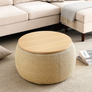 VYNXARIA Round Storage Ottoman, 2 in 1 Function, Work as End table and Ottoman - 1 of 4