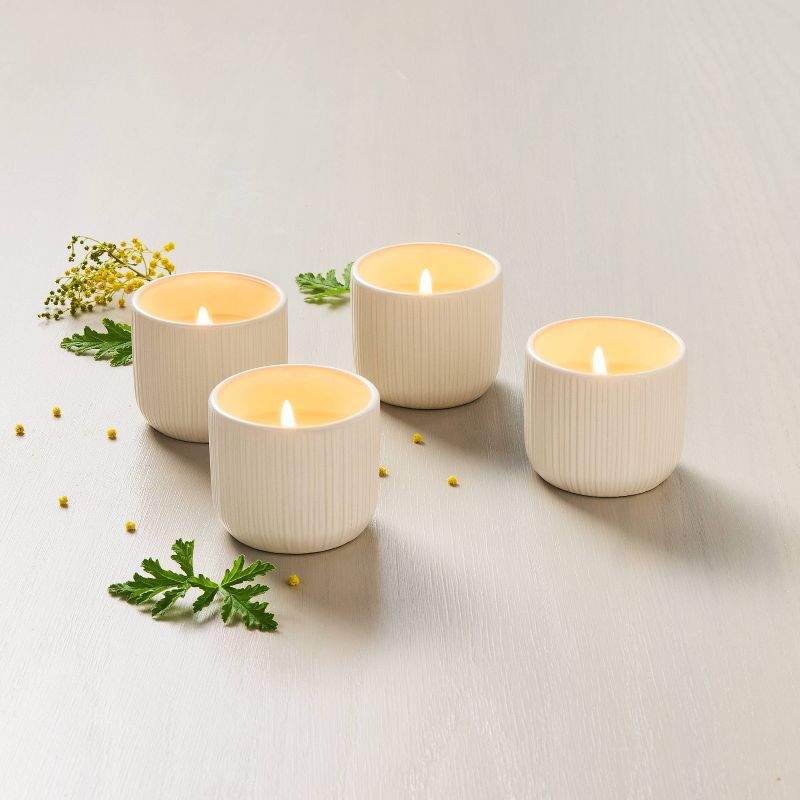 4pk Micro-Fluted Ceramic Citronella 6oz Mini Jar Candle Cream - Hearth &#38; Hand&#8482; with Magnolia, 3 of 5