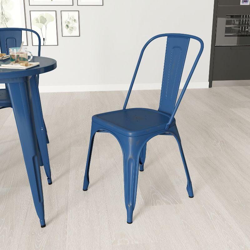 Merrick Lane Banks Indoor/Outdoor Stacking Metal Dining Chair with Single Slat Back and Distressed Powder Coated Finish, 2 of 12