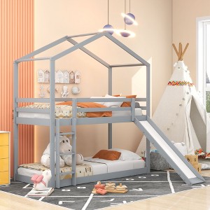 NicBex Twin Over Twin Bunk Bed with Guardrail and Roof,Twin Loft Bed with Ladder and Slide,Modern Bunk Beds,Noise Reduced Bunk Beds for Bedroom - 1 of 4