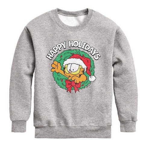 Boys' - Garfield - Happy Holidays Wreath Graphic Long Sleeve Fleece Sweatshirt - image 1 of 4