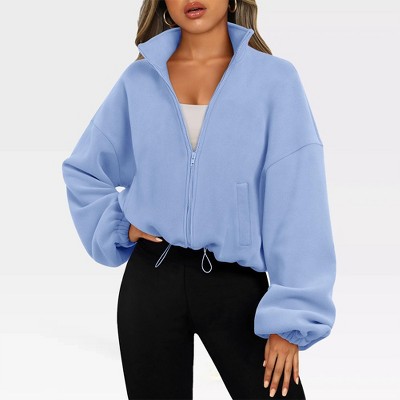 Women's Zip Up Oversized Fleece Jackets and Long Sleeve Crop Sweatshirts for Winter and Fall Outfits