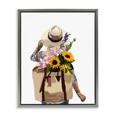 Stupell Industries Woman Carrying Floral Backpack, 17" x 21"